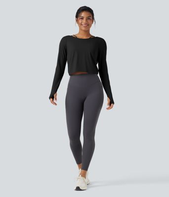 SoftlyZero™ QuickDry Backless Twist-back Long Sleeve Thumb Holes 2-in-1 Yoga Sports Top