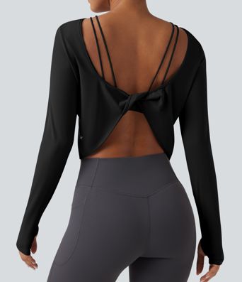 SoftlyZero™ QuickDry Backless Twist-back Long Sleeve Thumb Holes 2-in-1 Yoga Sports Top