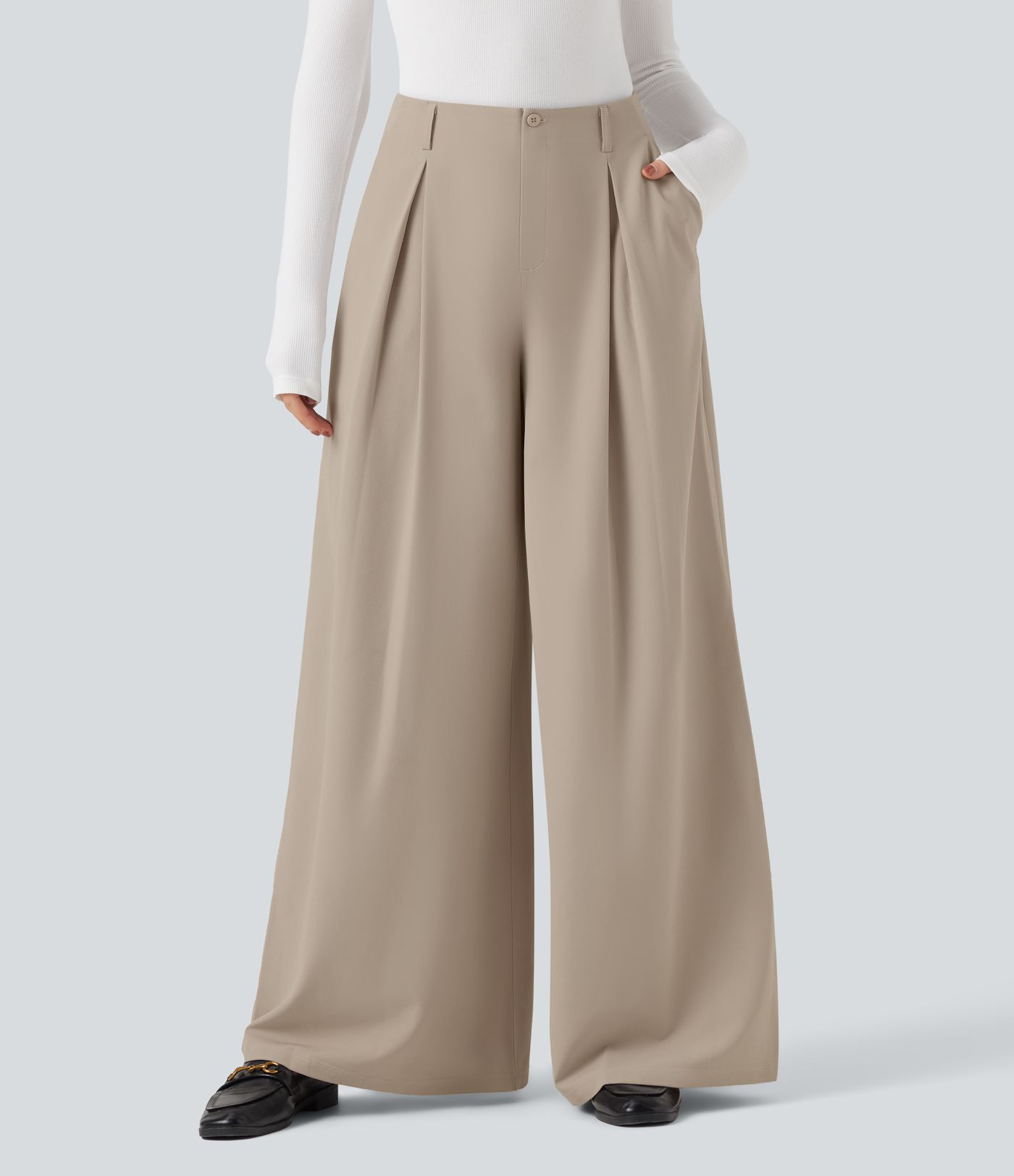 Baggy-Stoffhose mit hohem Bund und Seitentaschen - schnelltrocknend, UPF40+