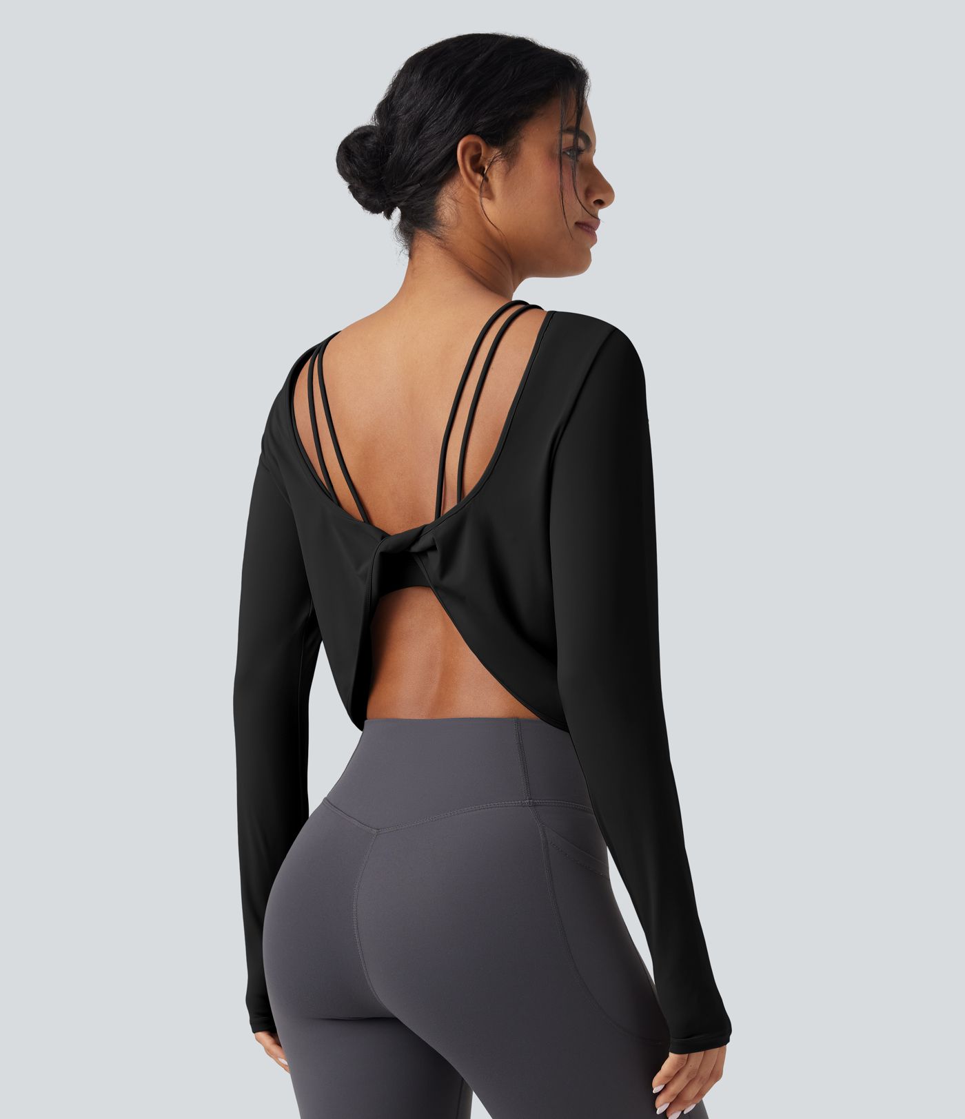 SoftlyZero™ QuickDry Backless Twist-back Long Sleeve Thumb Holes 2-in-1 Yoga Sports Top