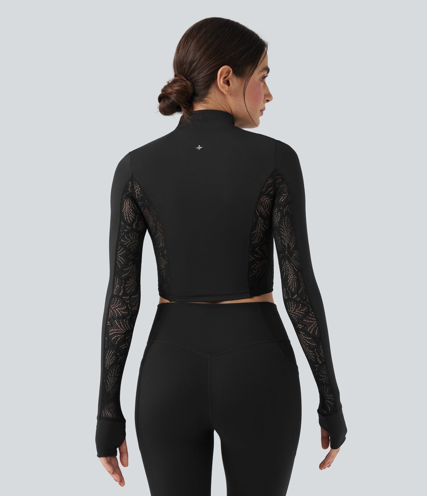 SoftlyZero™ Thumb Holes Contrast Lace Double Zipper Yoga Jacket-UPF50+