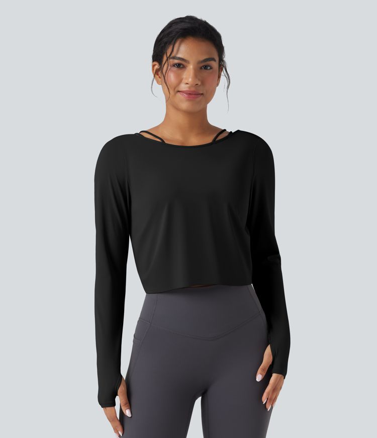 SoftlyZero™ QuickDry Backless Twist-back Long Sleeve Thumb Holes 2-in-1 Yoga Sports Top