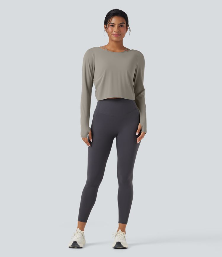 SoftlyZero™ QuickDry Backless Twist-back Long Sleeve Thumb Holes 2-in-1 Yoga Sports Top