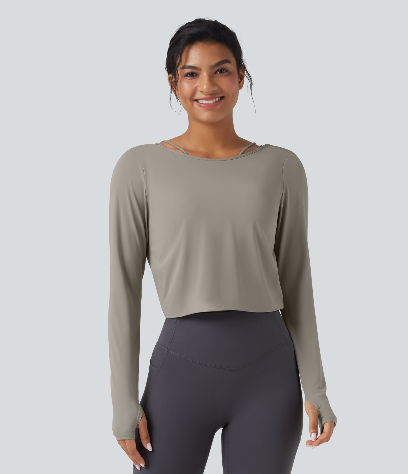 SoftlyZero™ QuickDry Backless Twist-back Long Sleeve Thumb Holes 2-in-1 Yoga Sports Top