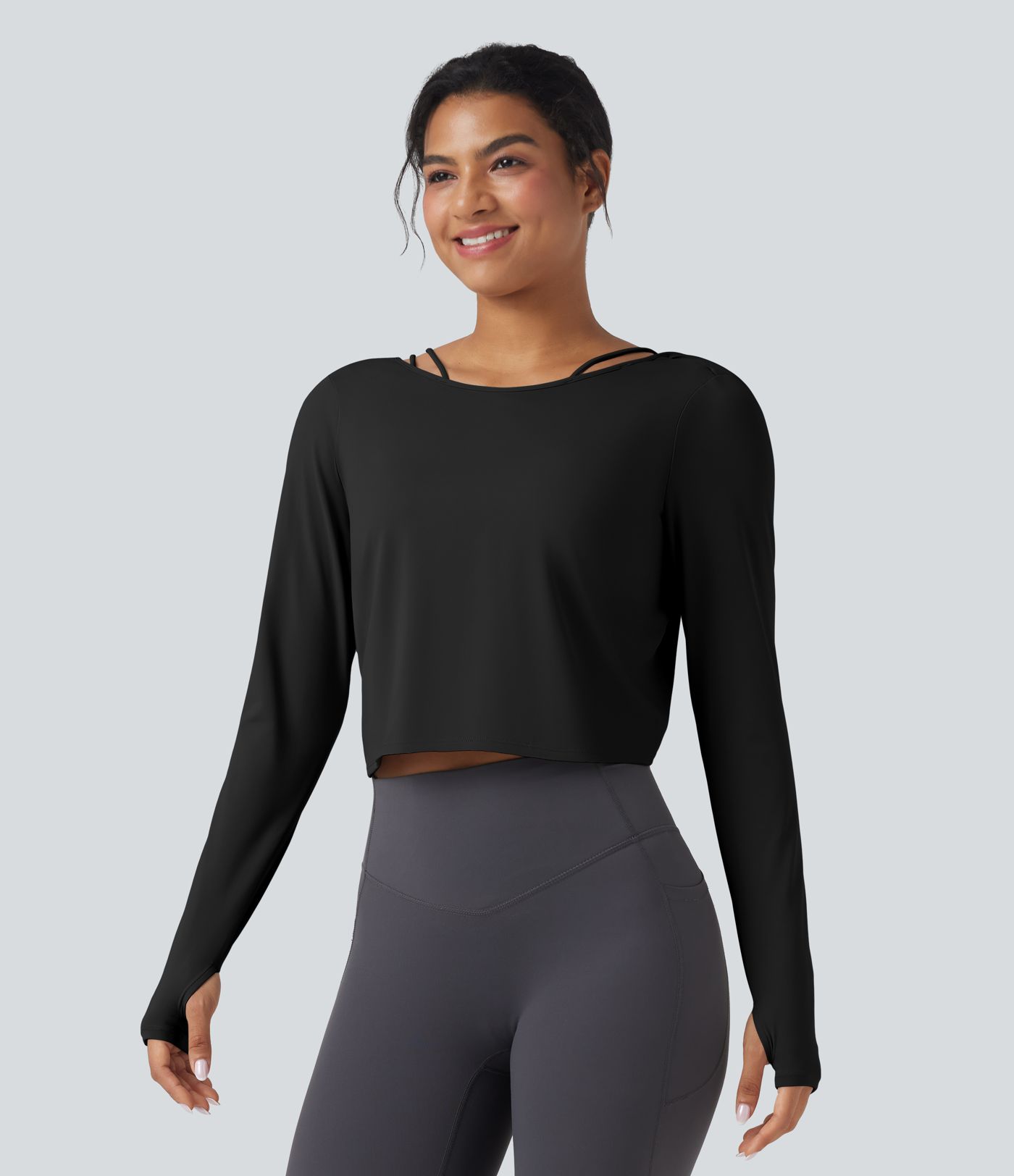 SoftlyZero™ QuickDry Backless Twist-back Long Sleeve Thumb Holes 2-in-1 Yoga Sports Top