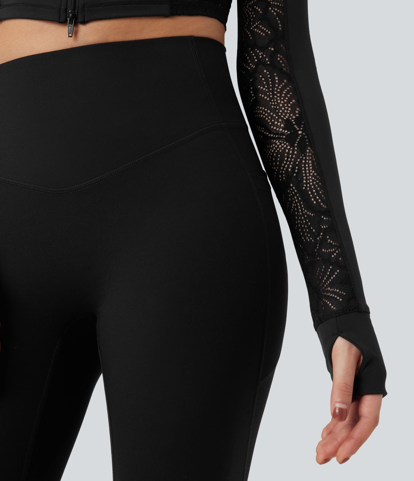 SoftlyZero™ Thumb Holes Contrast Lace Double Zipper Yoga Jacket-UPF50+