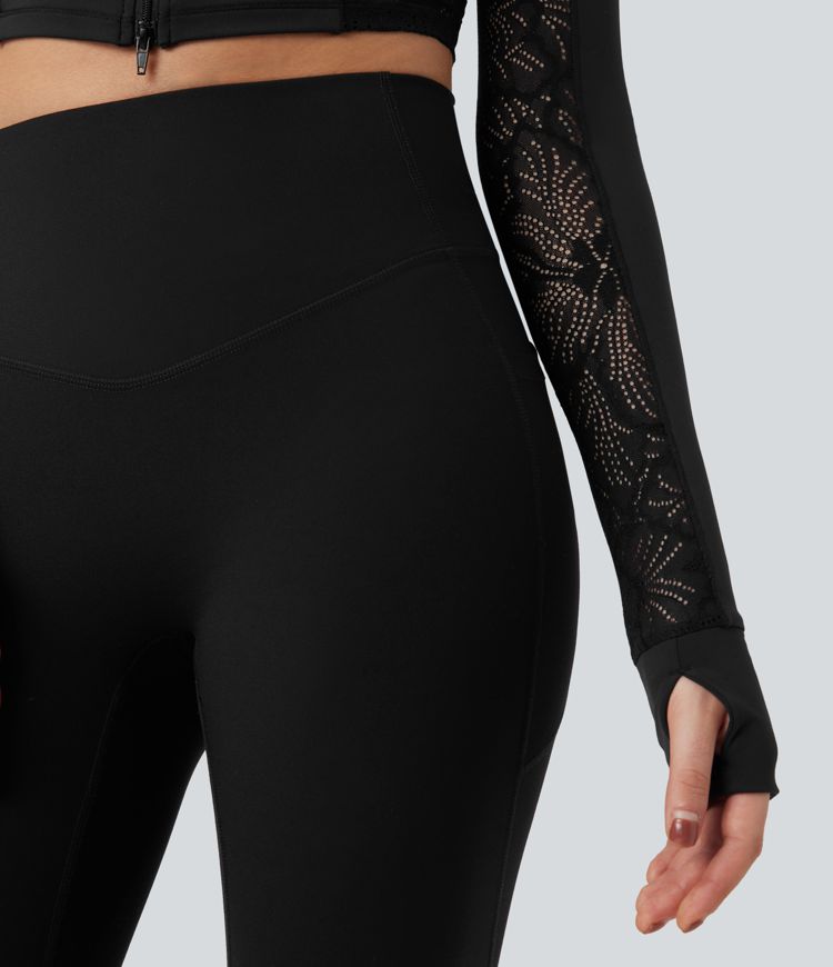 SoftlyZero™ Thumb Holes Contrast Lace Double Zipper Yoga Jacket-UPF50+