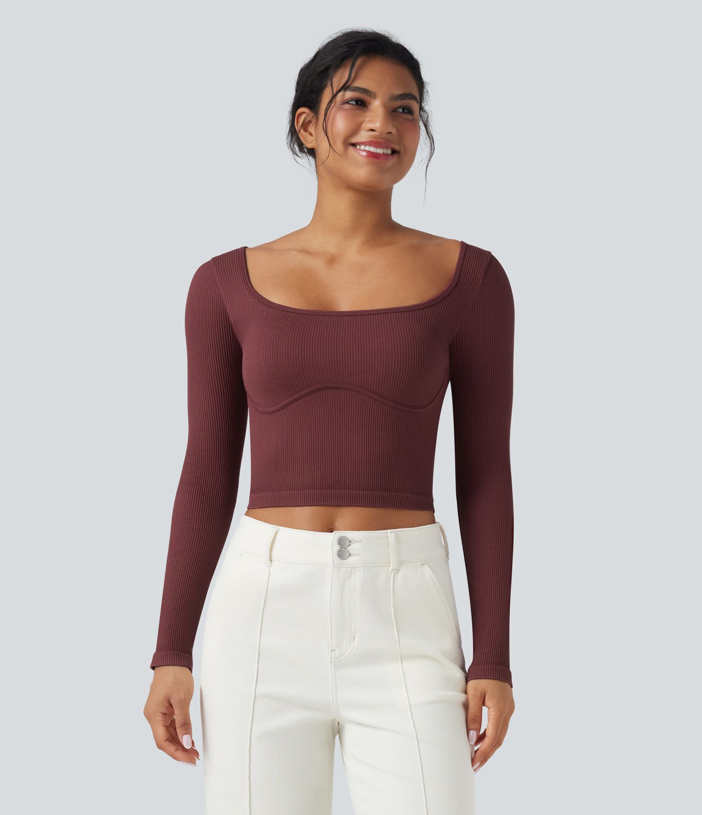 Haut de sport yoga col U à manches longues sans couture OneForm Seamless Flow