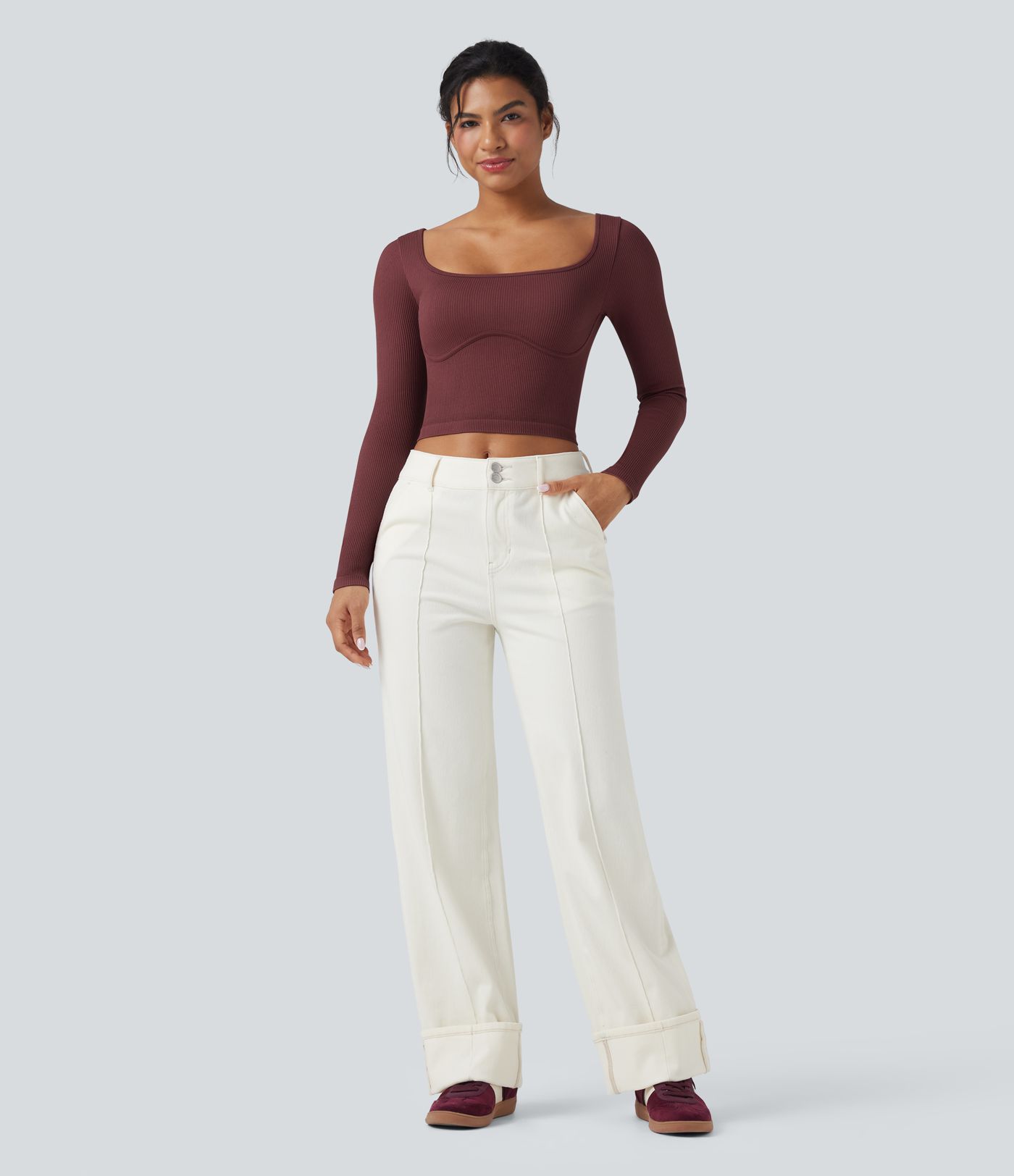 Haut de sport yoga col U à manches longues sans couture OneForm Seamless Flow