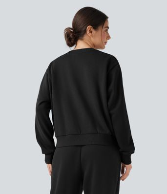 Sudadera casual de algodón con forro polar, cuello redondo, mangas largas y bolsillos