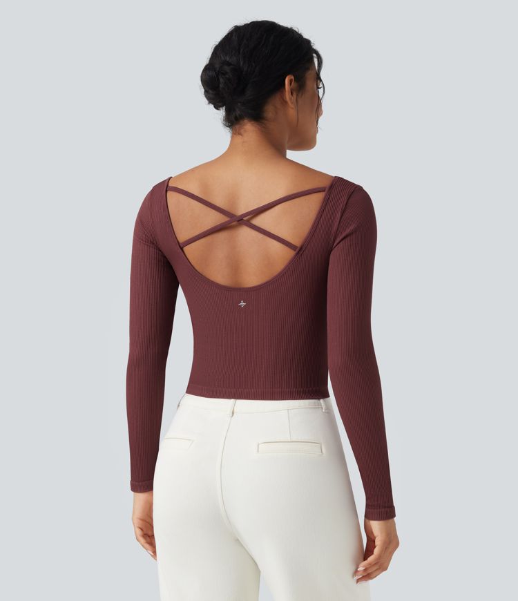 Haut de sport yoga col U à manches longues sans couture OneForm Seamless Flow