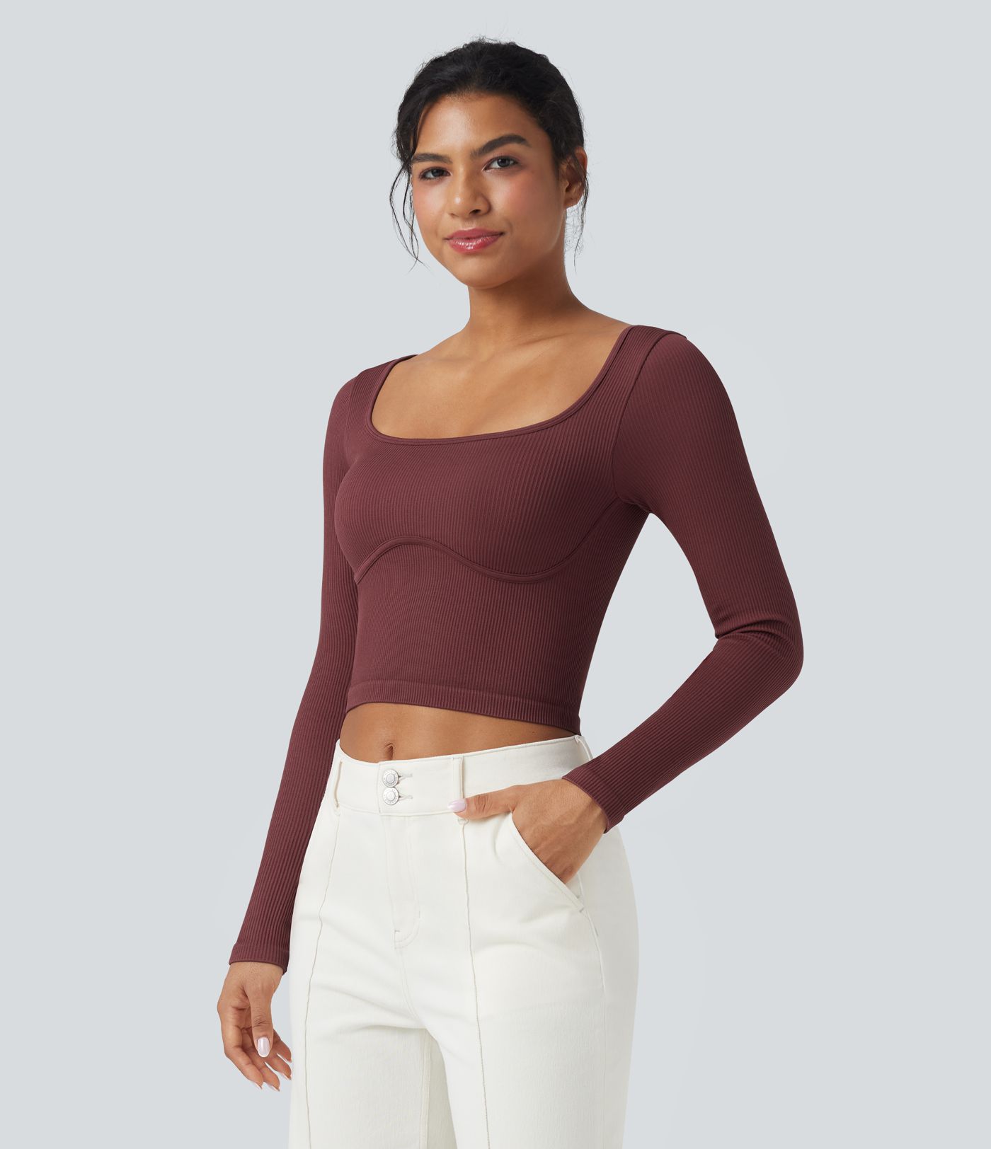 Haut de sport yoga col U à manches longues sans couture OneForm Seamless Flow