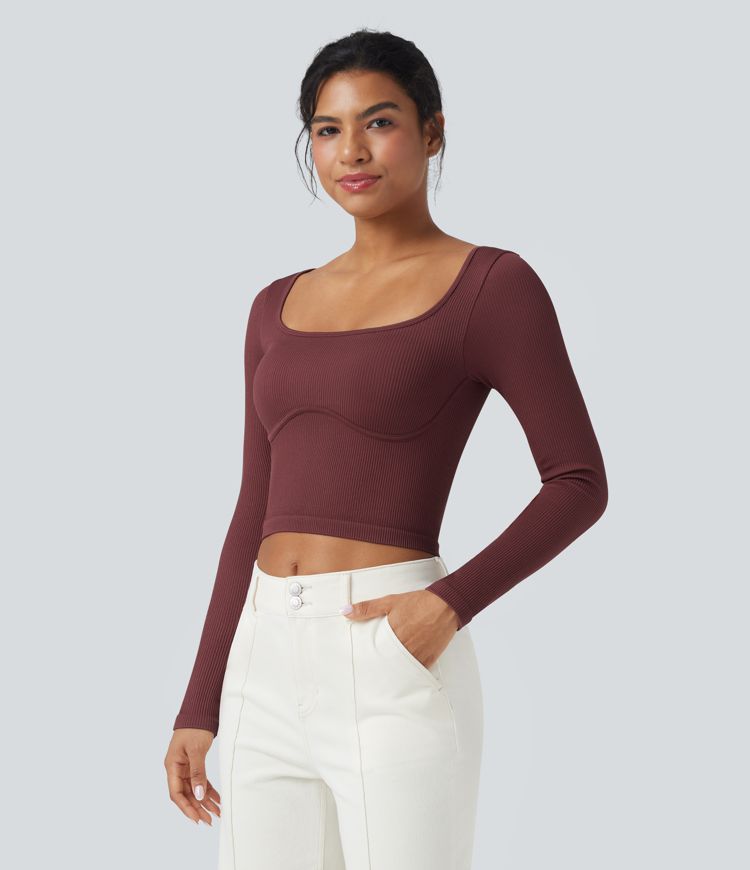 Haut de sport yoga col U à manches longues sans couture OneForm Seamless Flow