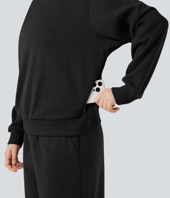 Sudadera casual de algodón con forro polar, cuello redondo, mangas largas y bolsillos