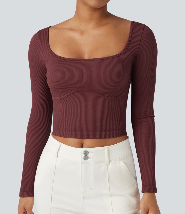 Haut de sport yoga col U à manches longues sans couture OneForm Seamless Flow