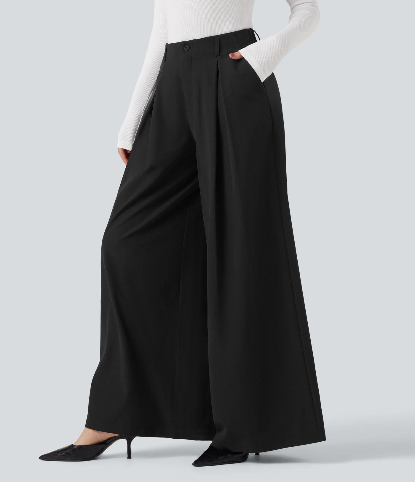 Baggy-Stoffhose mit hohem Bund und Seitentaschen - schnelltrocknend, UPF40+