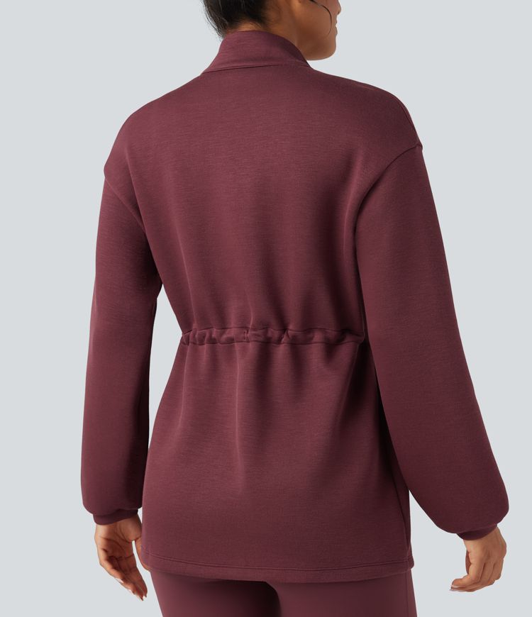 Turtleneck Long Sleeve Drawstring Casual Jacket with Pockets