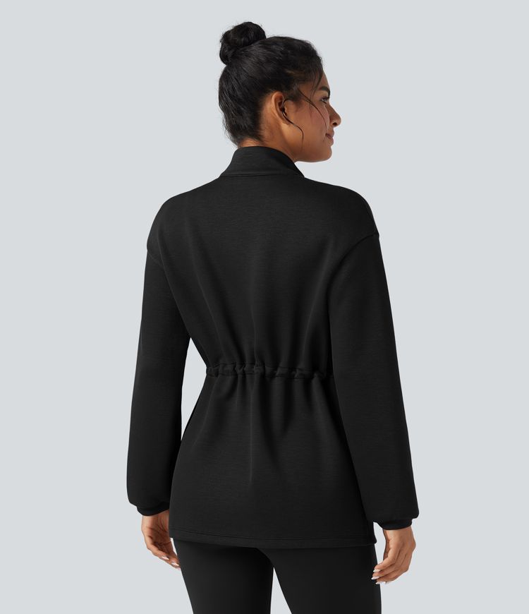 Casualjakke med rullekrave, lange ærmer, snøre og lommer