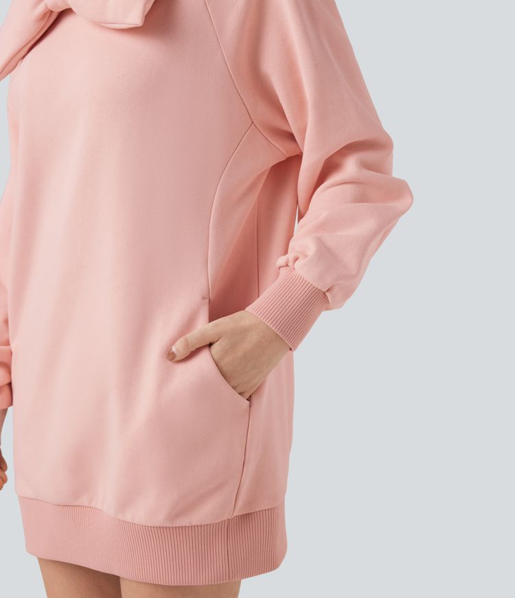 Sweat-shirt coton col bateau nœud manches longues avec poches