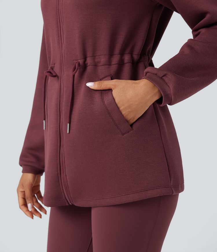 Turtleneck Long Sleeve Drawstring Casual Jacket with Pockets