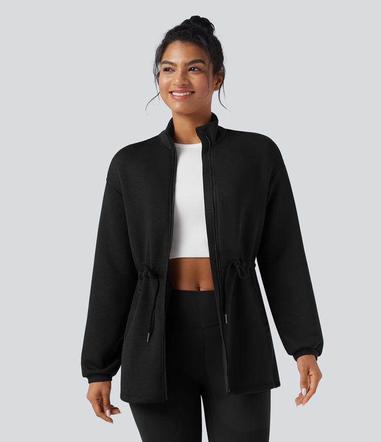 Casualjakke med rullekrave, lange ærmer, snøre og lommer