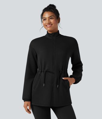 Casualjakke med rullekrave, lange ærmer, snøre og lommer