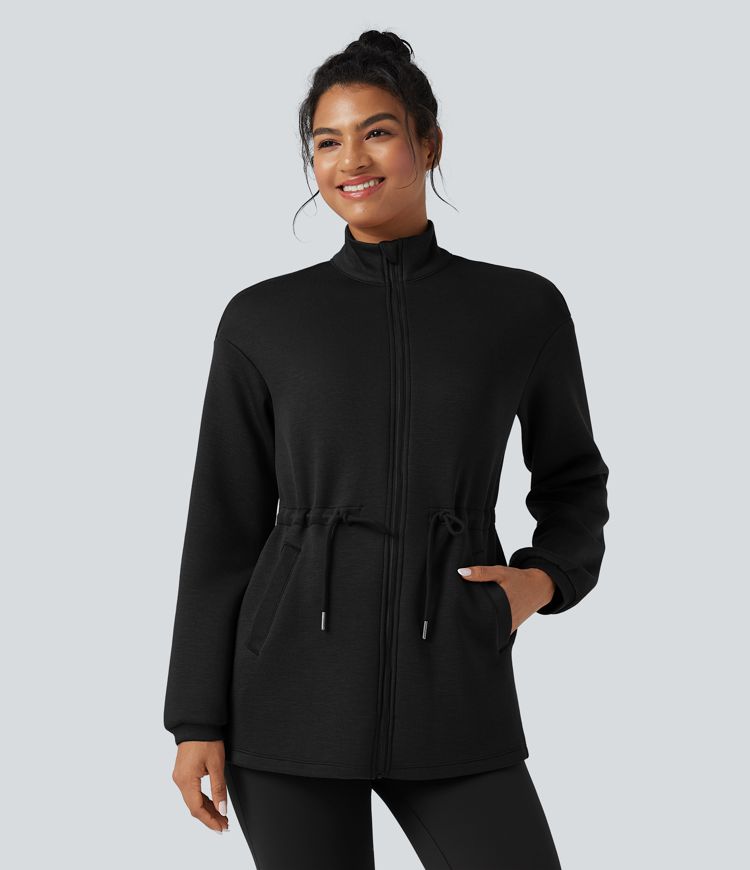 Casualjakke med rullekrave, lange ærmer, snøre og lommer