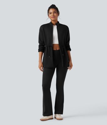 Casualjakke med rullekrave, lange ærmer, snøre og lommer