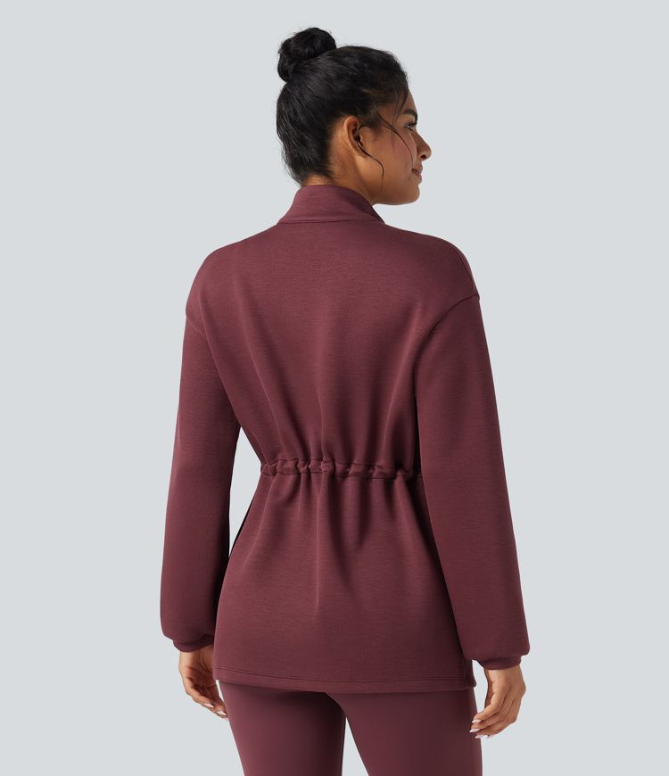 Turtleneck Long Sleeve Drawstring Casual Jacket with Pockets