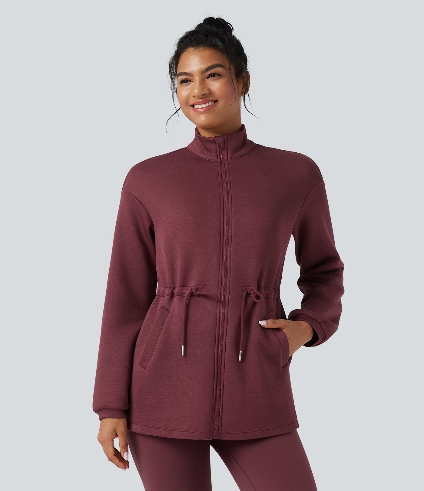 SpacerTek™ Turtleneck Long Sleeve Drawstring Casual Jacket with Pockets