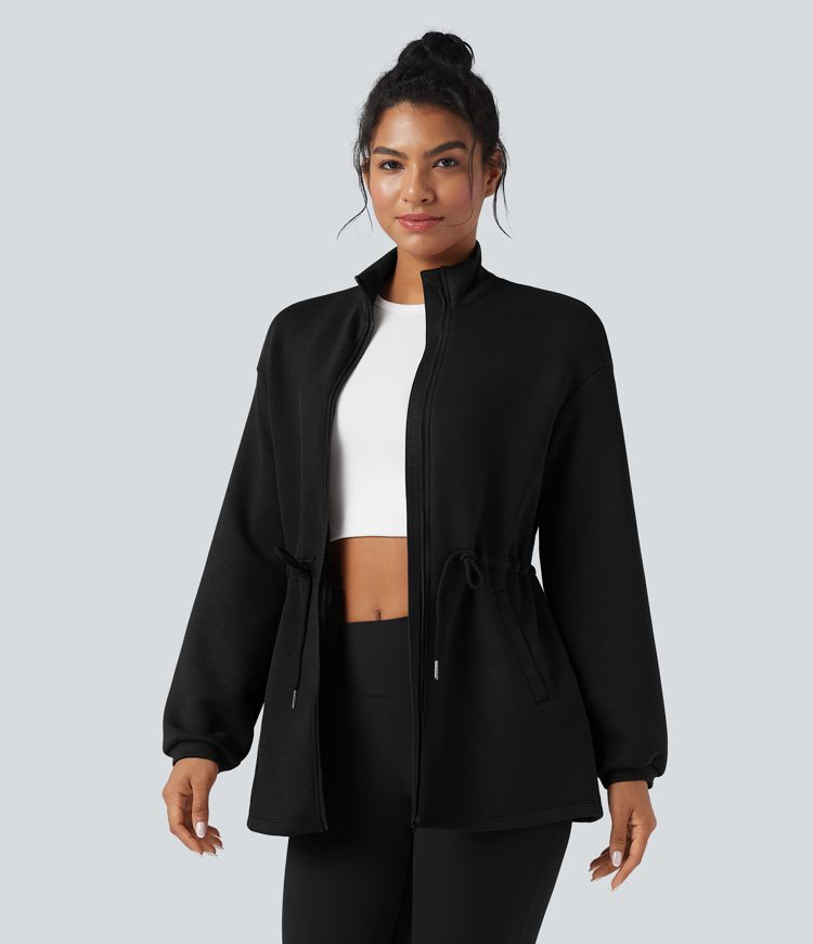 Casualjakke med rullekrave, lange ærmer, snøre og lommer