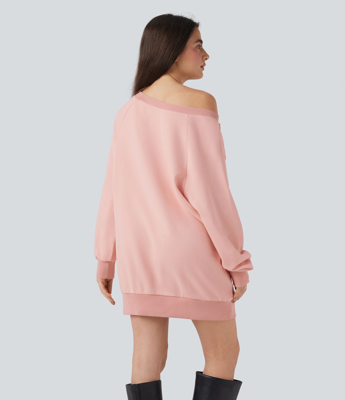 Sweat-shirt coton col bateau nœud manches longues avec poches