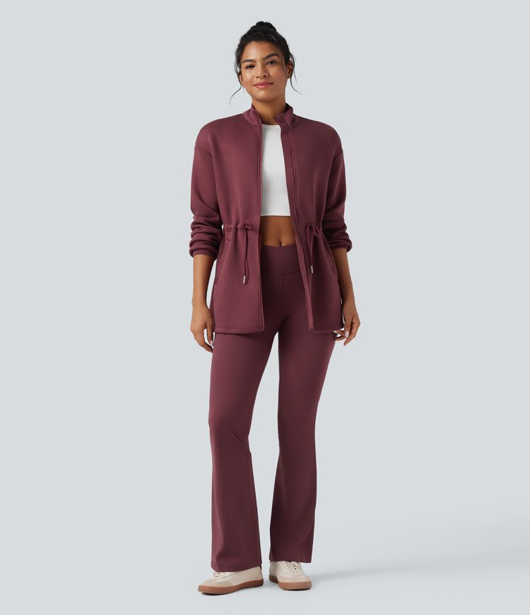 Turtleneck Long Sleeve Drawstring Casual Jacket with Pockets