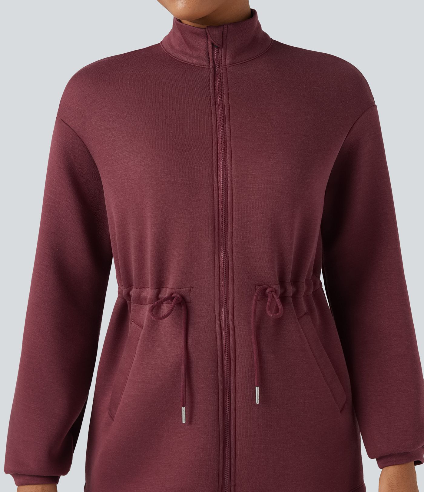 SpacerTek™ Turtleneck Long Sleeve Drawstring Casual Jacket with Pockets