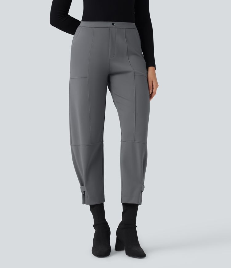 Halara Flex™ Mid Rise Barrel Leg Work Trousers with Pockets