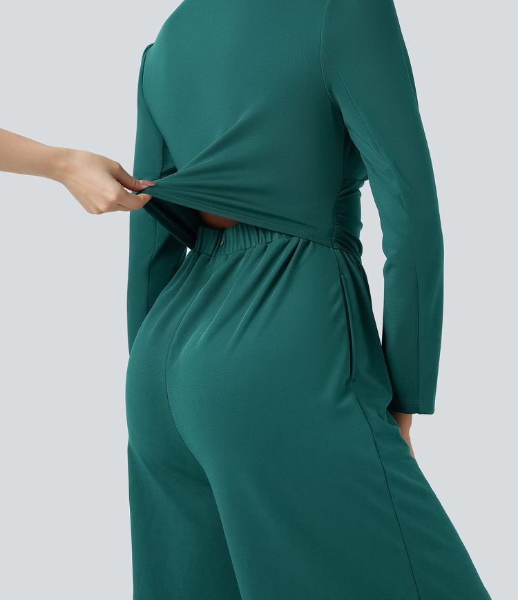 Combinaison col V manches longues froncée avec poches - Édition Easy Peasy