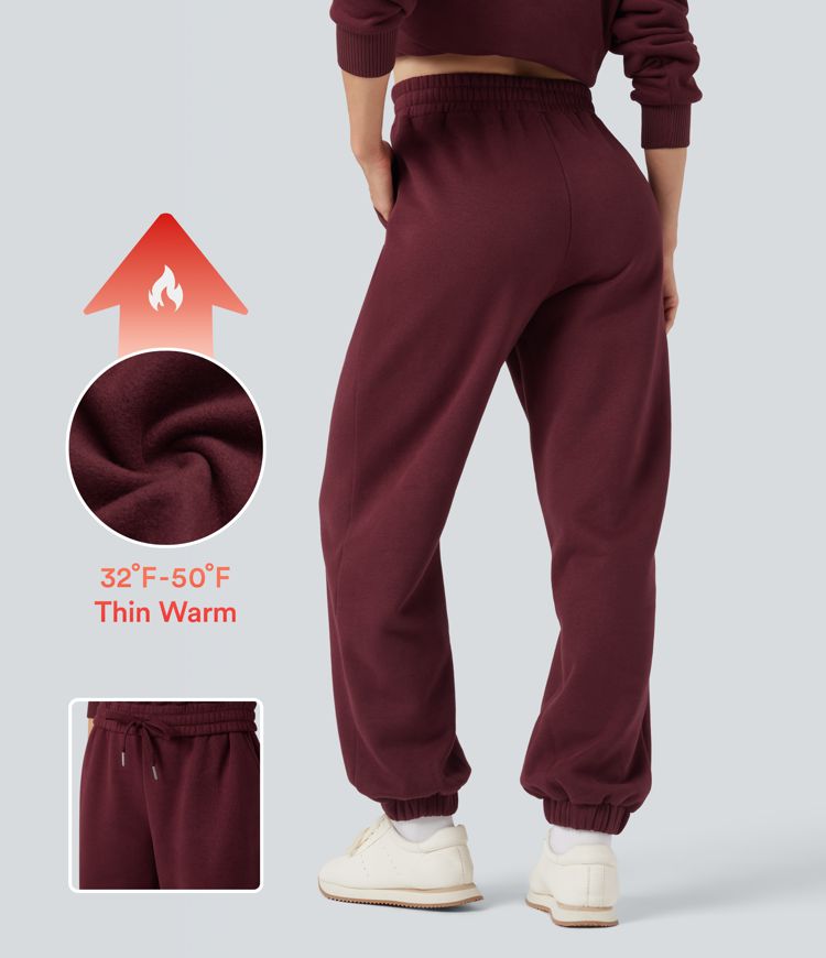 Foldover High Waisted Drawstring Fleece Casual Joggers with Pockets