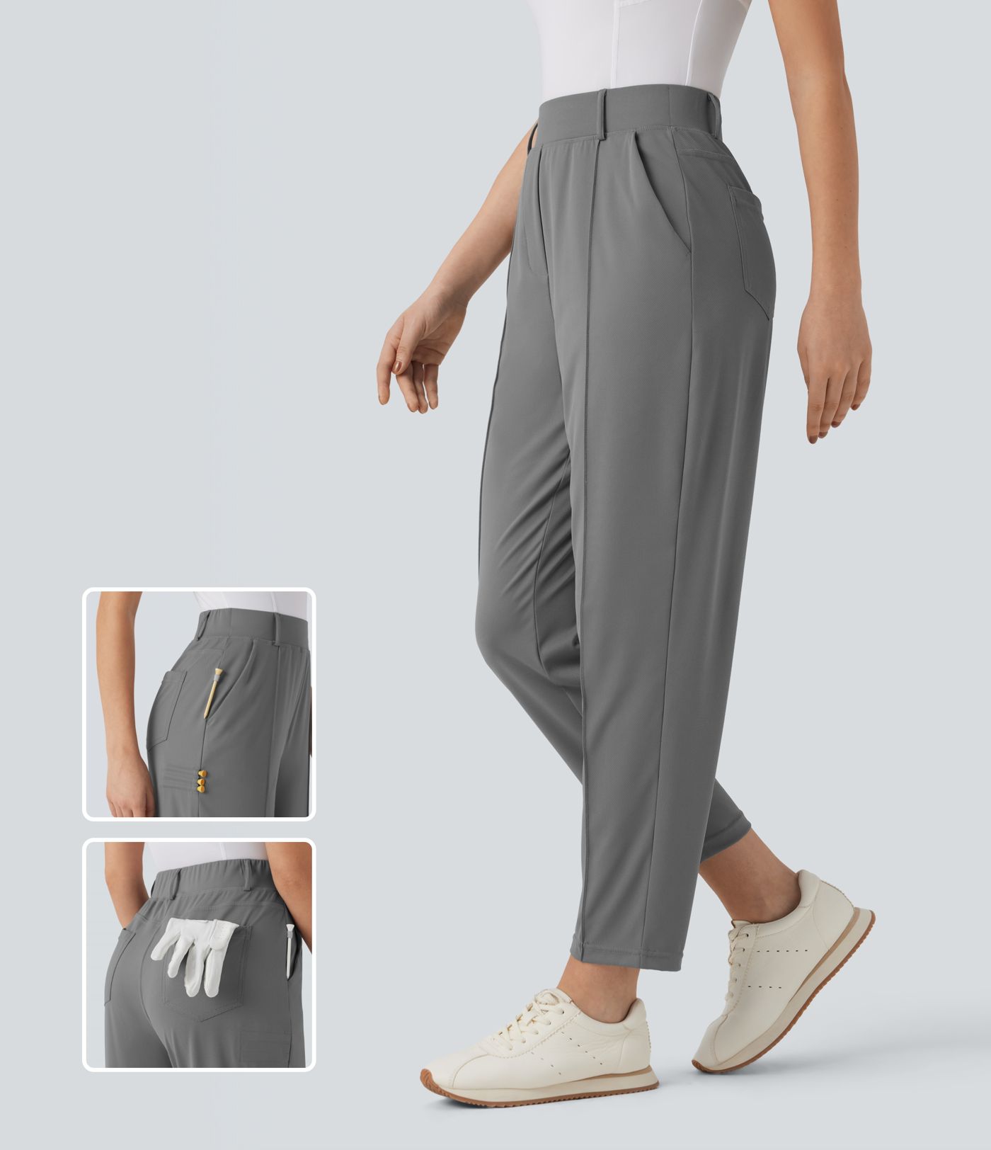 High Waisted Quick Dry Golf Trousers with Pockets-Golf Tee-UPF40+