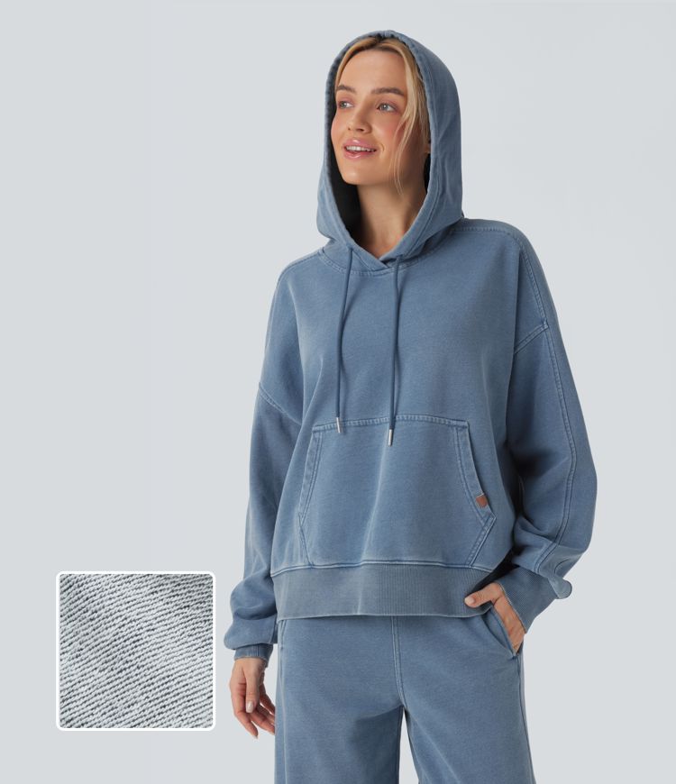 Halara Flex™ Hooded Casual Denim Sweatshirt with Pocket