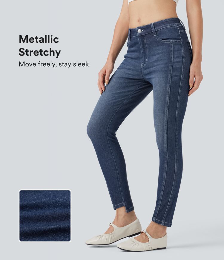Jean skinny Halara Flex™ métallisé taille basse 7/8 avec poches