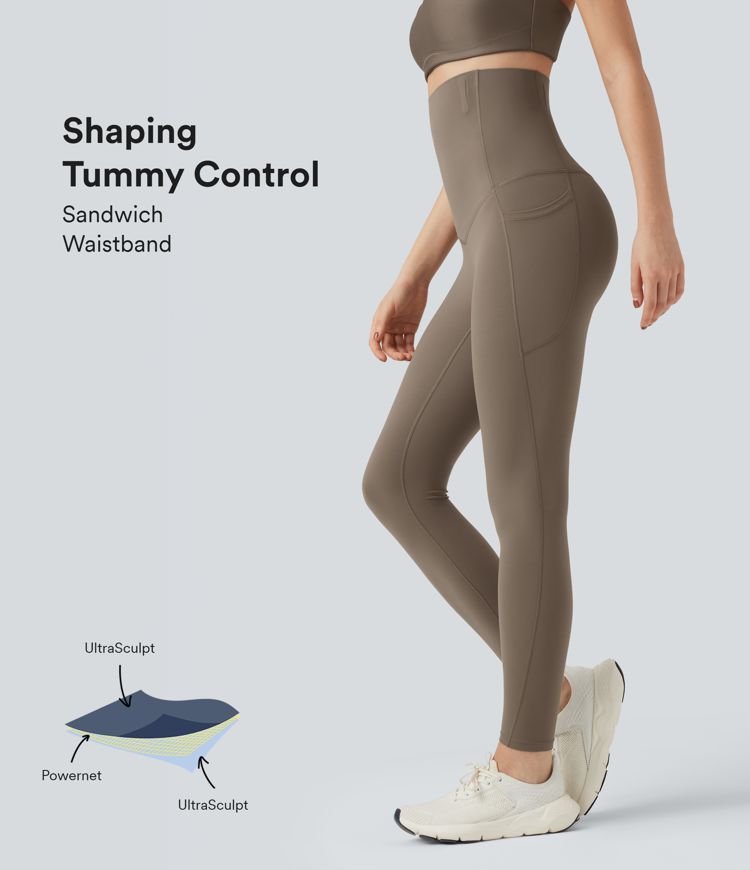 Halara UltraSculpt™ SoCinched Super High Waisted Tummy Control Fishbone Shaping Training Leggings with Pockets