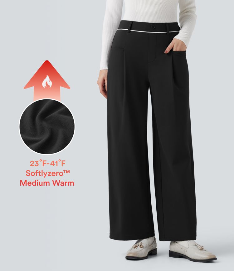 Pantalon tailleur droit thermique SoftlyZero™ Plush taille mi-haute avec poches