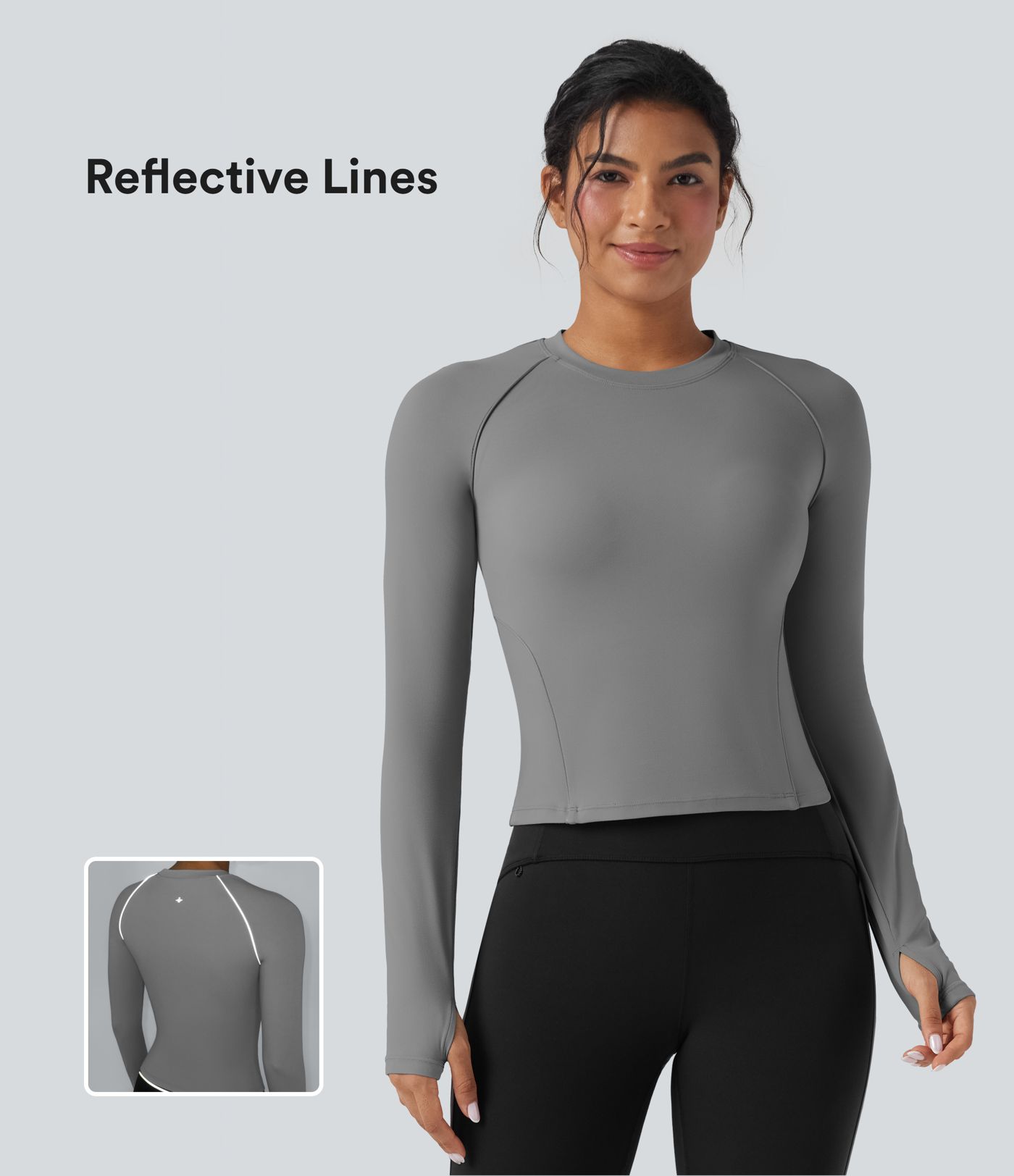 SoftlyZero™ Reflective Lines Long Sleeve Thumb Holes Hiking Sports Top-UPF50+