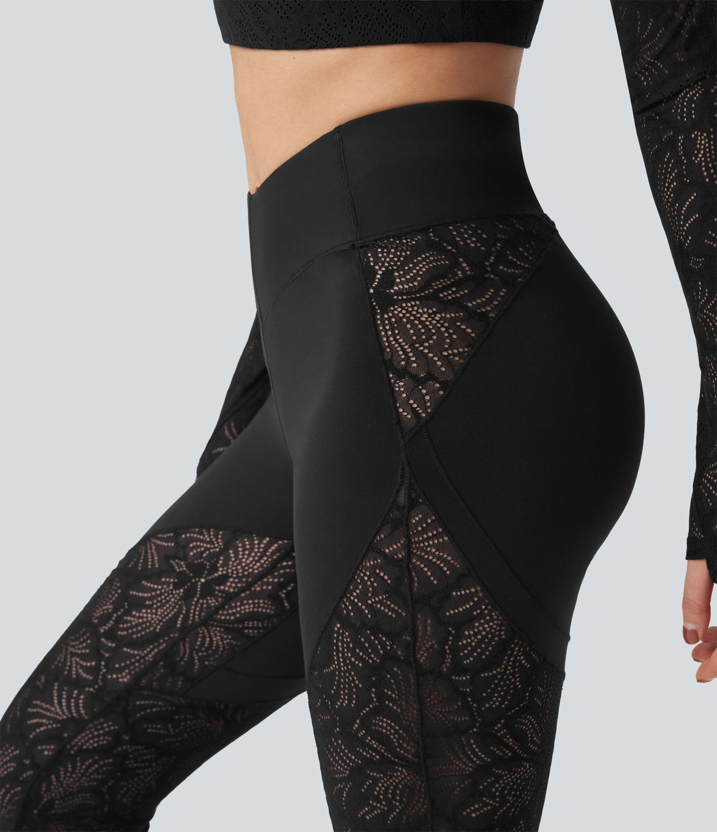 Legging de yoga super évasé SoftlyZero™ taille haute en V dentelle contrastante avec poche