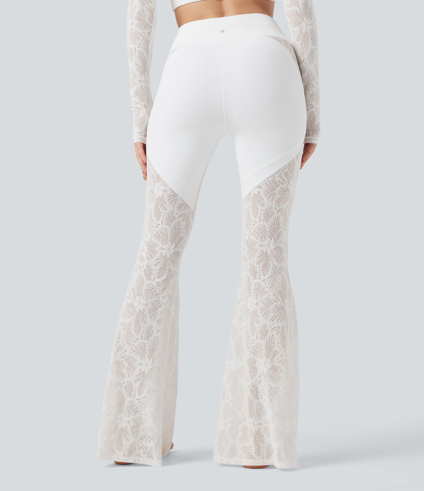 SoftlyZero™ V-Shaped High Waisted Contrast Lace Yoga Super Flare Leggings with Pocket