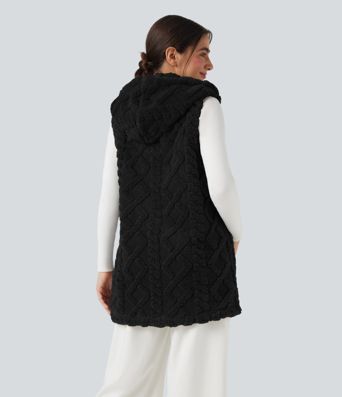 Lässige Sherpa-Weste mit Kapuze