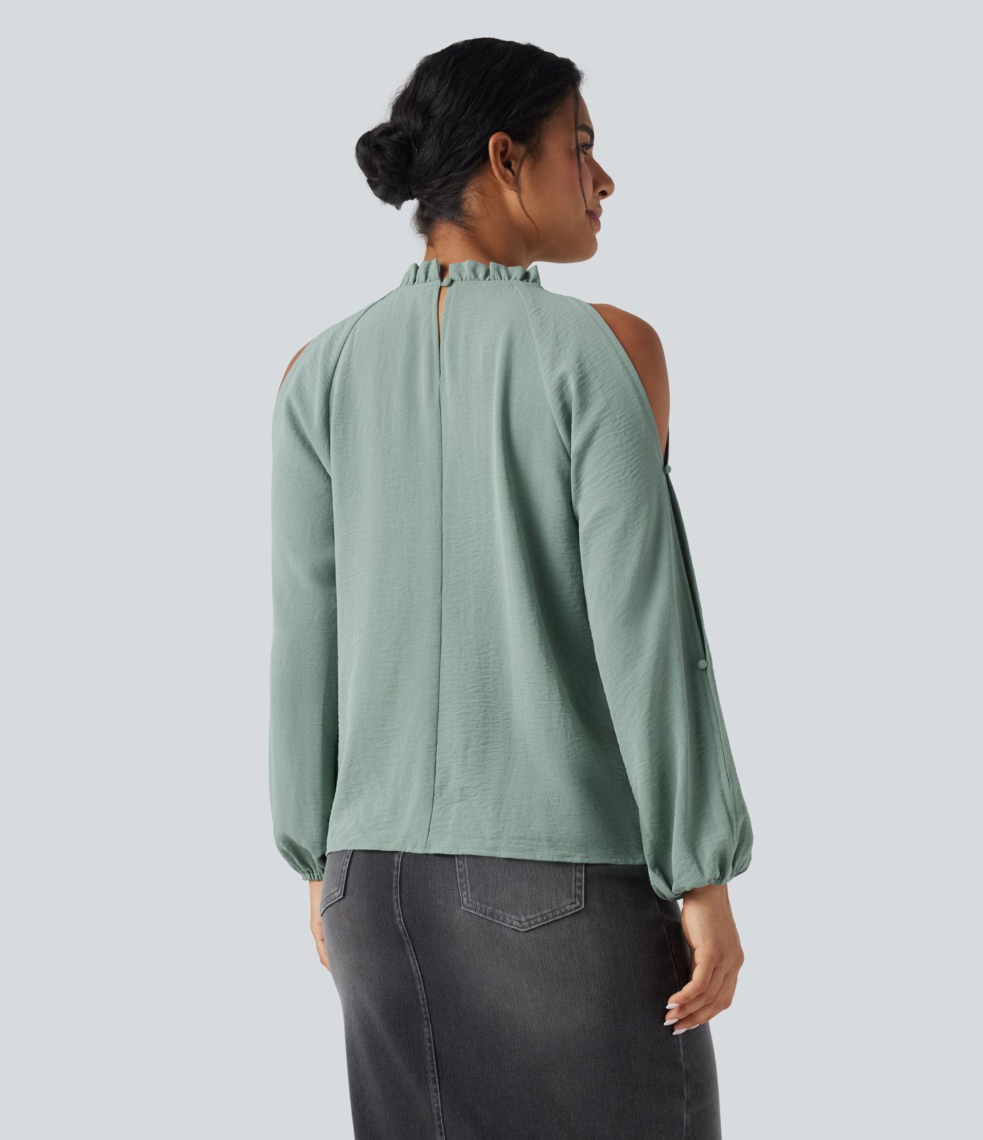 Cold-Shoulder Long Sleeve Relaxed Casual Blouse