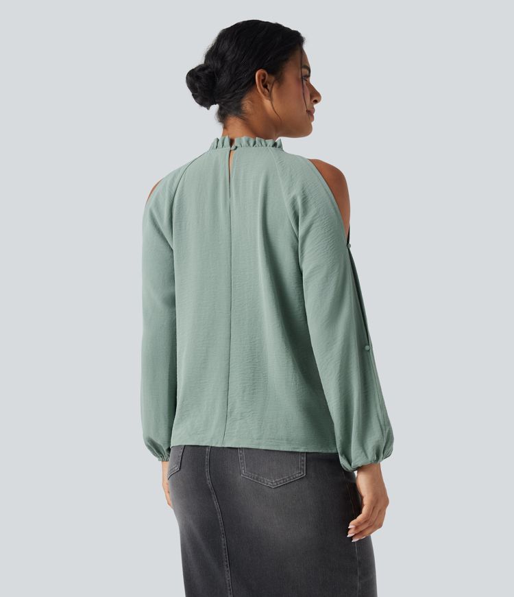 Cold-Shoulder Long Sleeve Relaxed Casual Blouse