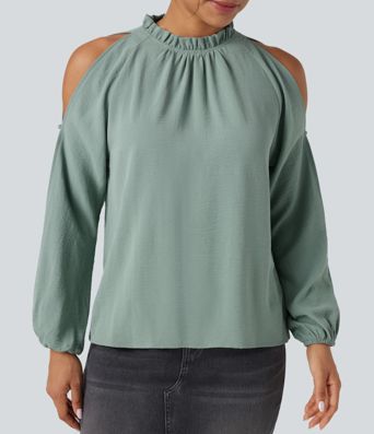 Cold-Shoulder Long Sleeve Relaxed Casual Blouse