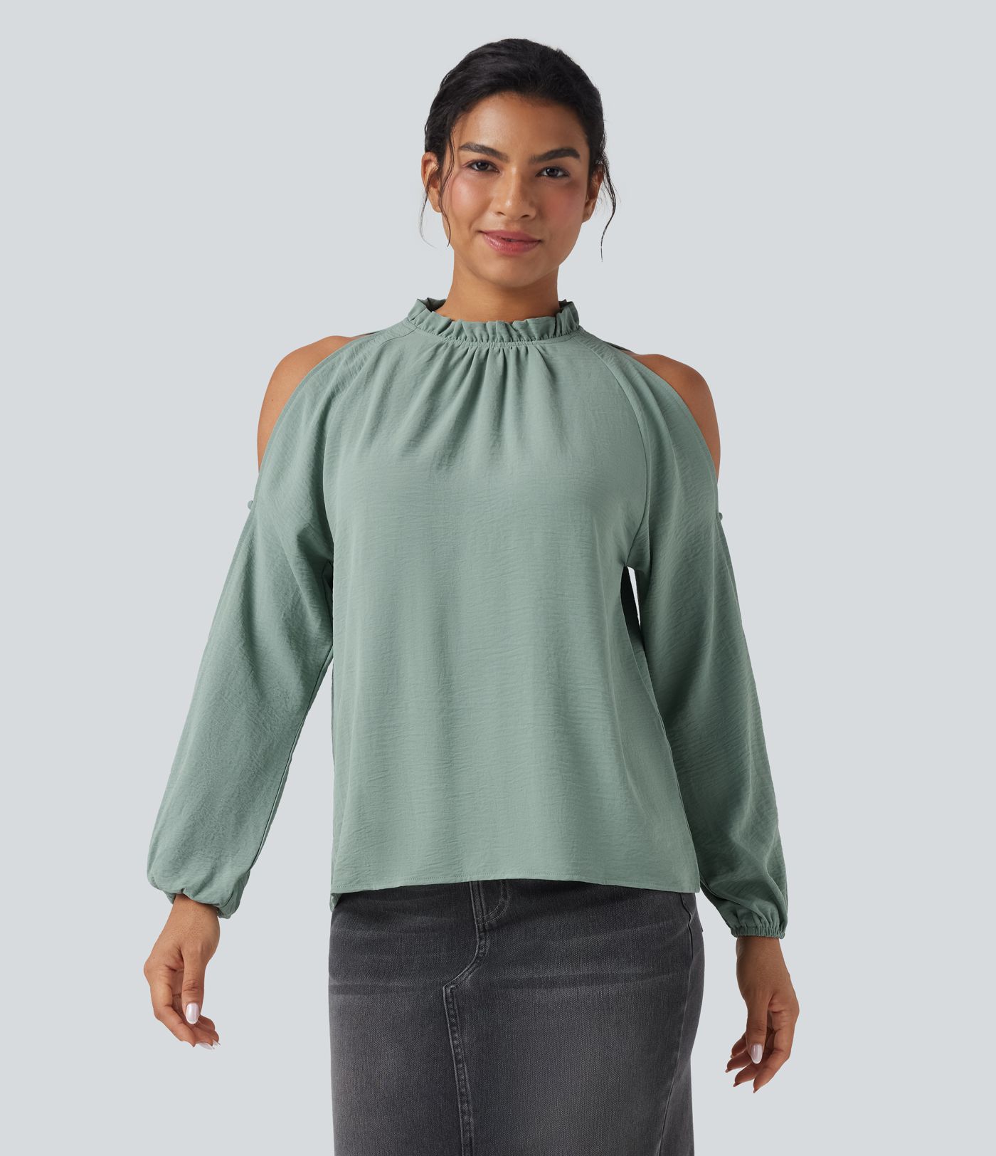 Cold-Shoulder Long Sleeve Relaxed Casual Blouse